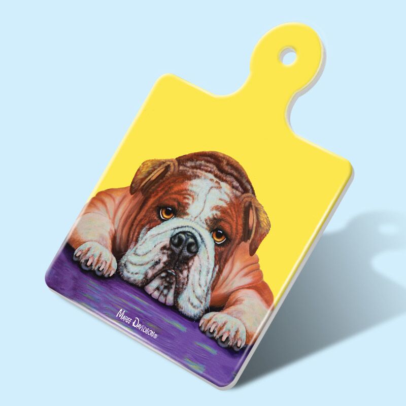 Angel the English Bulldog - Ceramic Square Trivet with Handle - Image 1