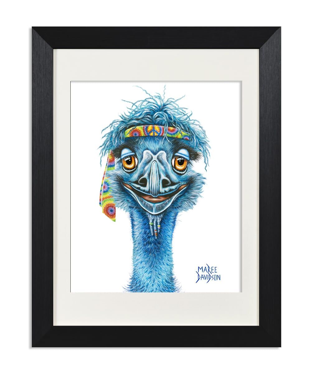 BLACK_FRAME_PORTRAIT-1.jpg Ernie the Hippie Emu - Print - Image 1