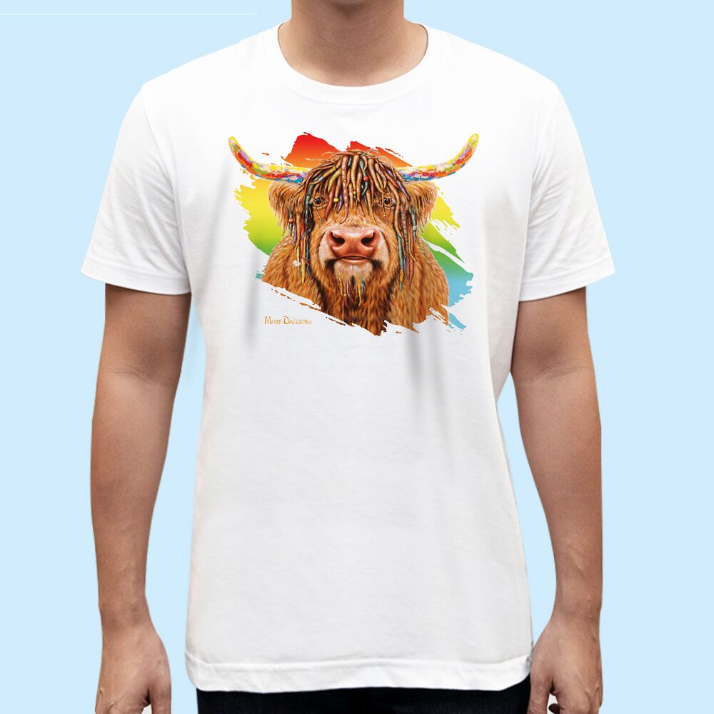 Bazza-Blue.jpg Bazza the Highland Cow - Unisex T-Shirts - Image 1