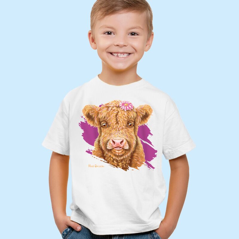 Blossom-white-1.jpg Blossom the Baby Highland Cow - Kids T-Shirts - Image 1