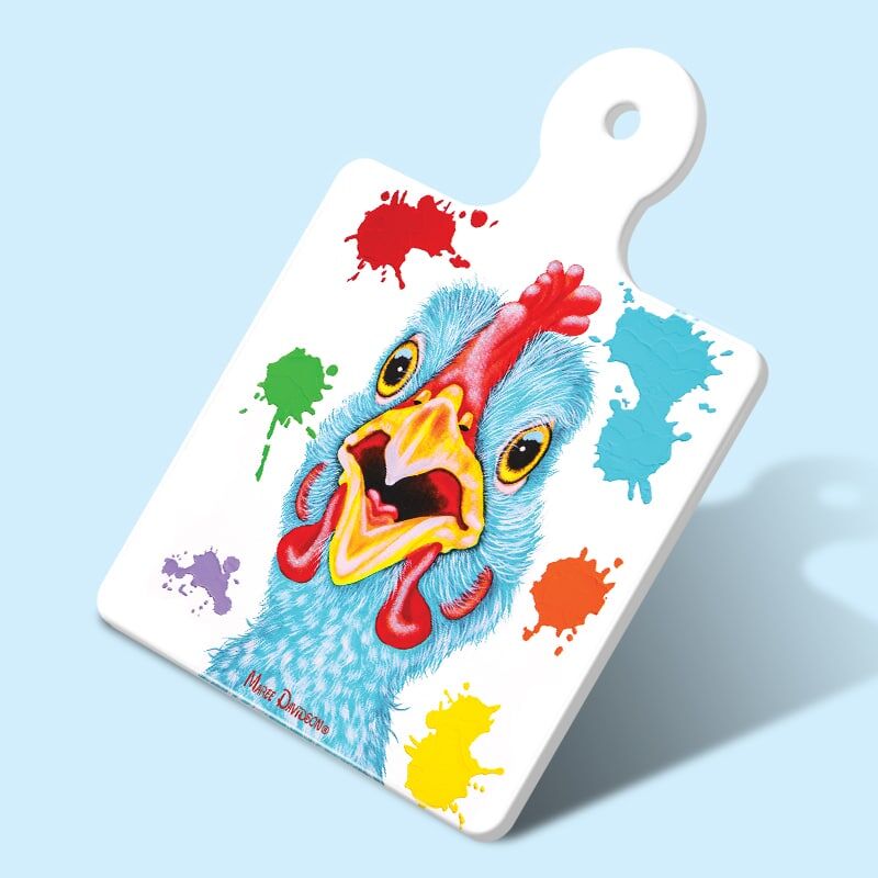 Blue-chicken-1-1.jpg Lenny the Blue Chicken - Ceramic Square Trivet with Handle - Image 1