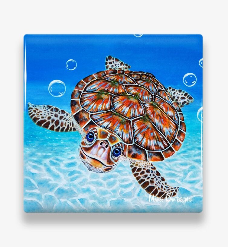 Bubbles the Turtle - Ceramic Coaster - Image 1