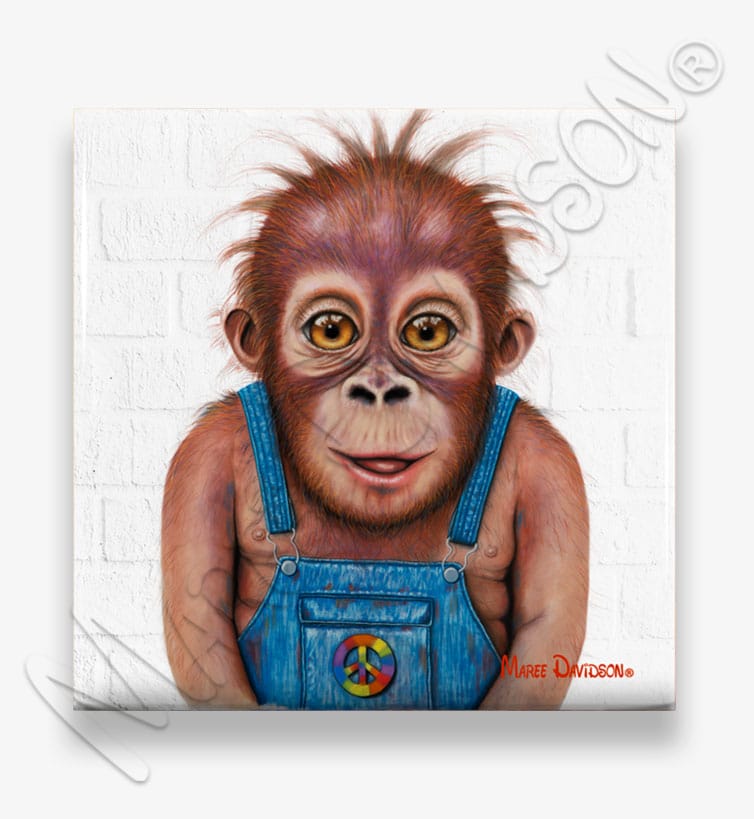 Buddy The Baby Orangutan - Ceramic Coaster - Image 1