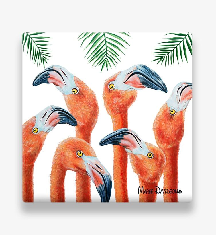 Group Chat Flamingos - Ceramic Coaster - Image 1