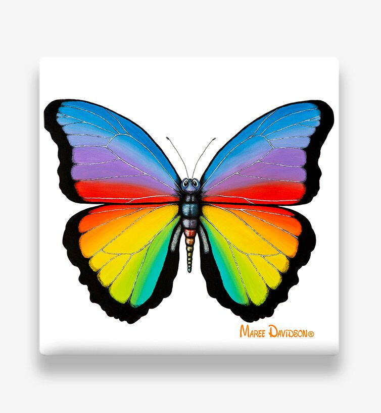 Coaster-9.jpg Twiggy the Rainbow Butterfly - Ceramic Coaster - Image 1