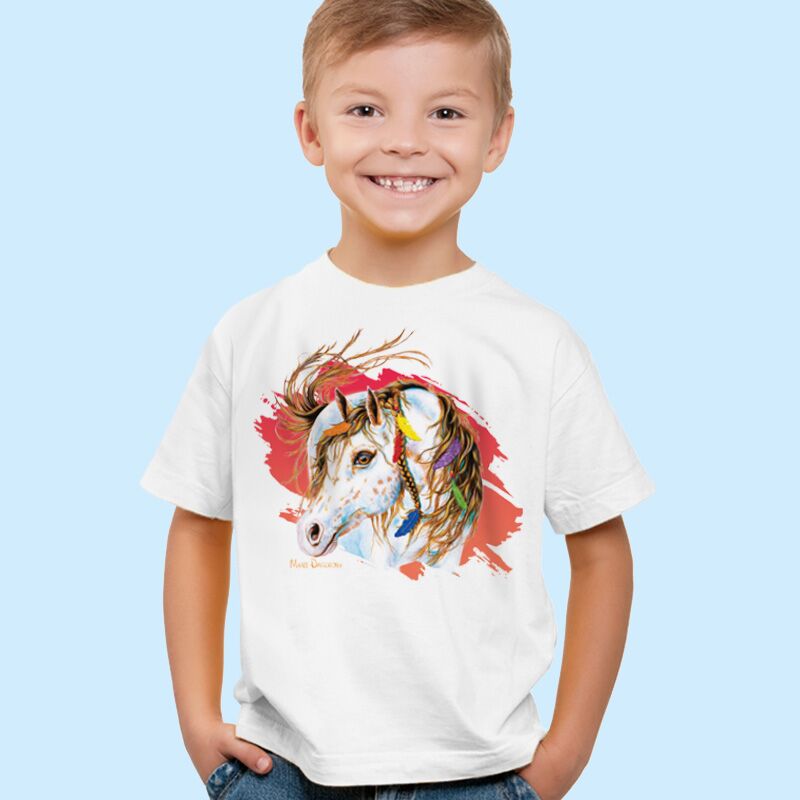 Colour-in-the-wind-white.jpg Colours in the Wind the Horse - Kids T-Shirts - Image 1