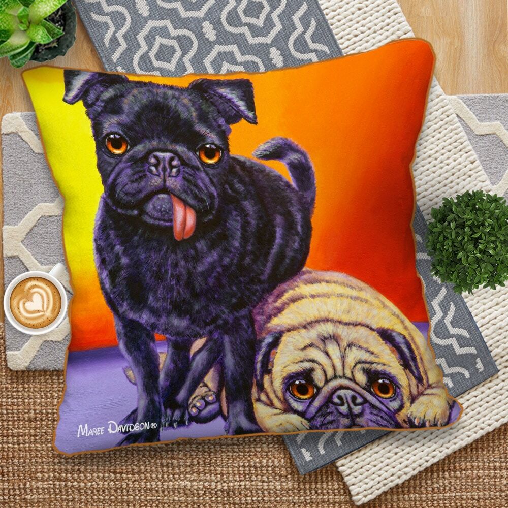 Double Trouble the Pug Dogs - European Cushion Cover - Image 1