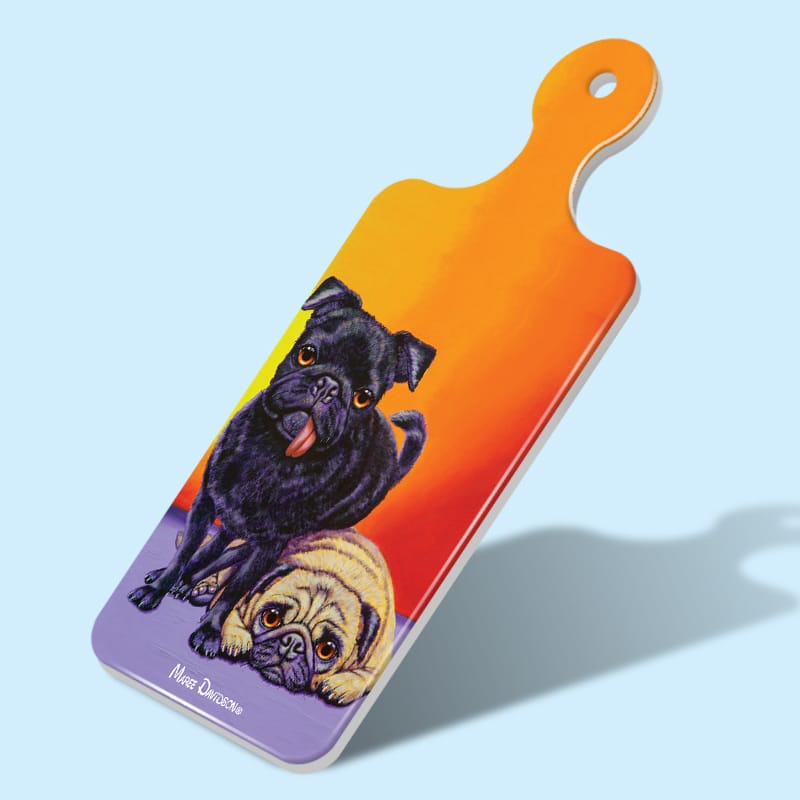 Double Trouble the Pug Dogs - Rectangle Ceramic Cheese Platter - Image 1