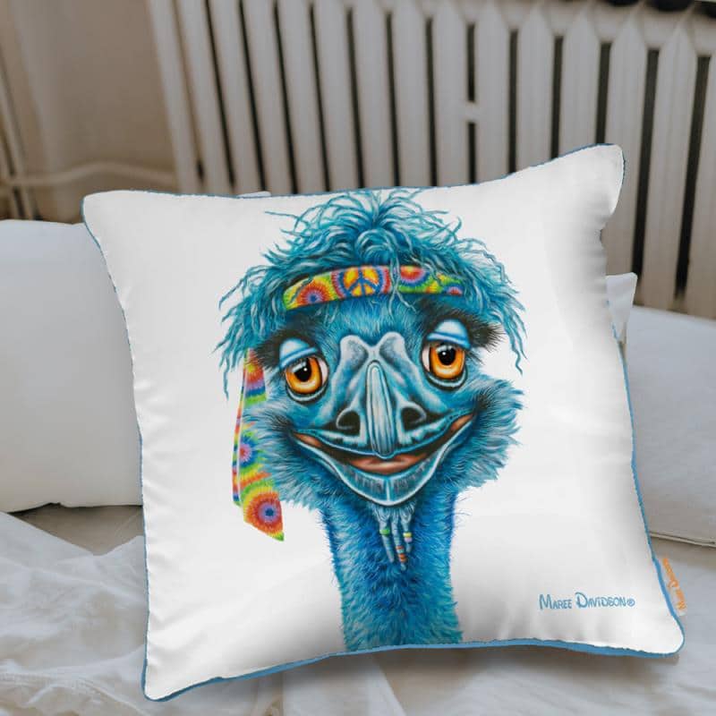 ERNIE-THE-HIPPIE-EMU-THROW-CUSHION-45cm-.jpg Ernie the Hippie Emu - Throw Cushion Cover - Image 1