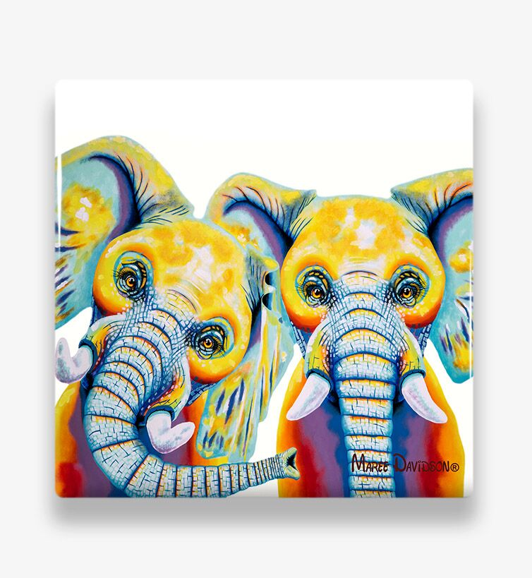 Happy Elephants - Ceramic Coaster - Image 1