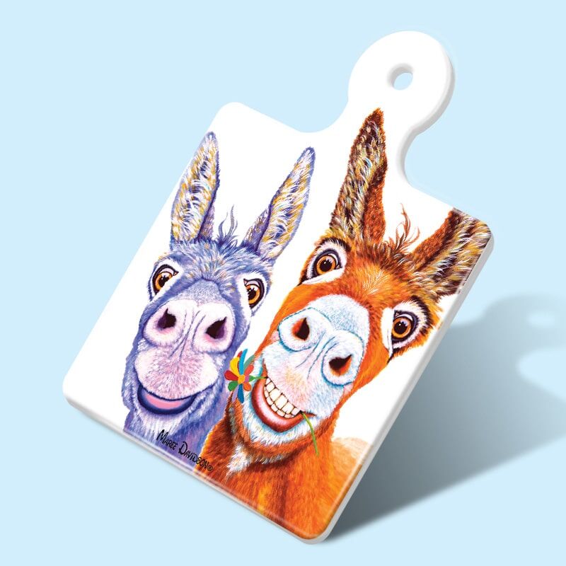 Happy Forever Donkeys - Ceramic Square Trivet with Handle - Image 1