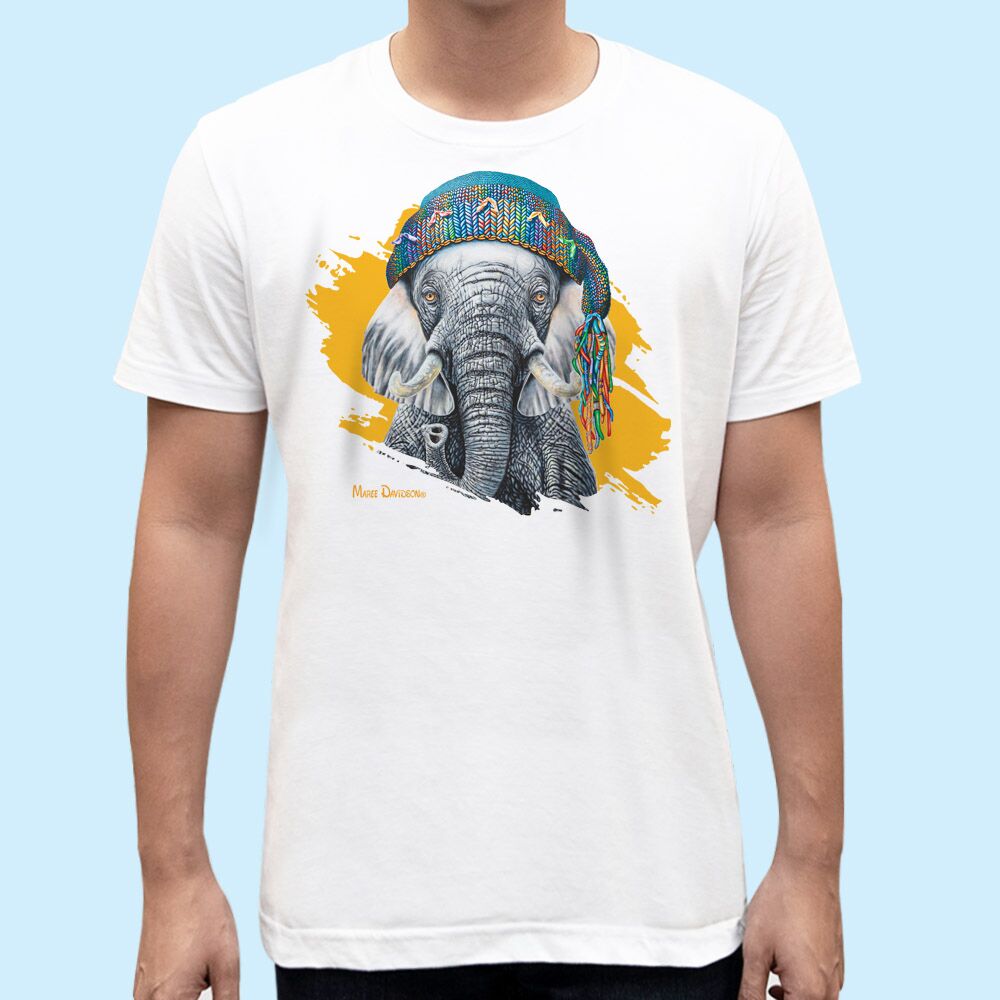 Hippie-Elephant-white.jpg Ronnie the Hippie Elephant - Unisex T-Shirts - Image 1