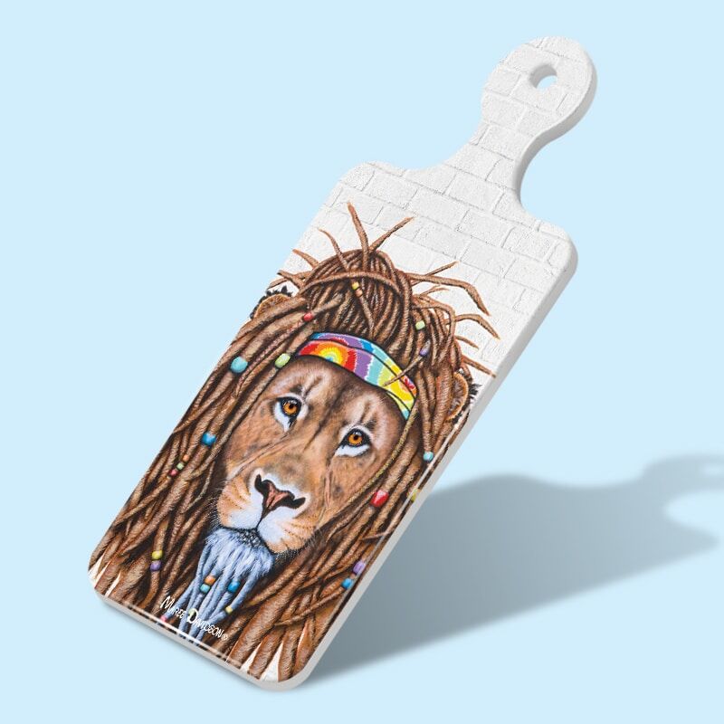 Hippie Lion - Rectangle Ceramic Cheese Platter - Image 1