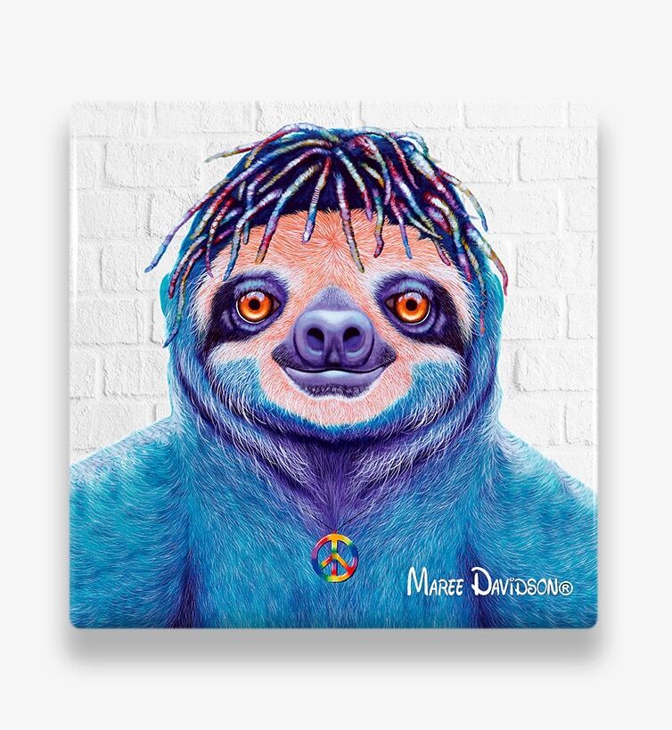 Hippie-Sloth-2-Ceramic-Coaster-Maree-Davidson.jpg Hippie Sloth - Ceramic Coaster - Image 1