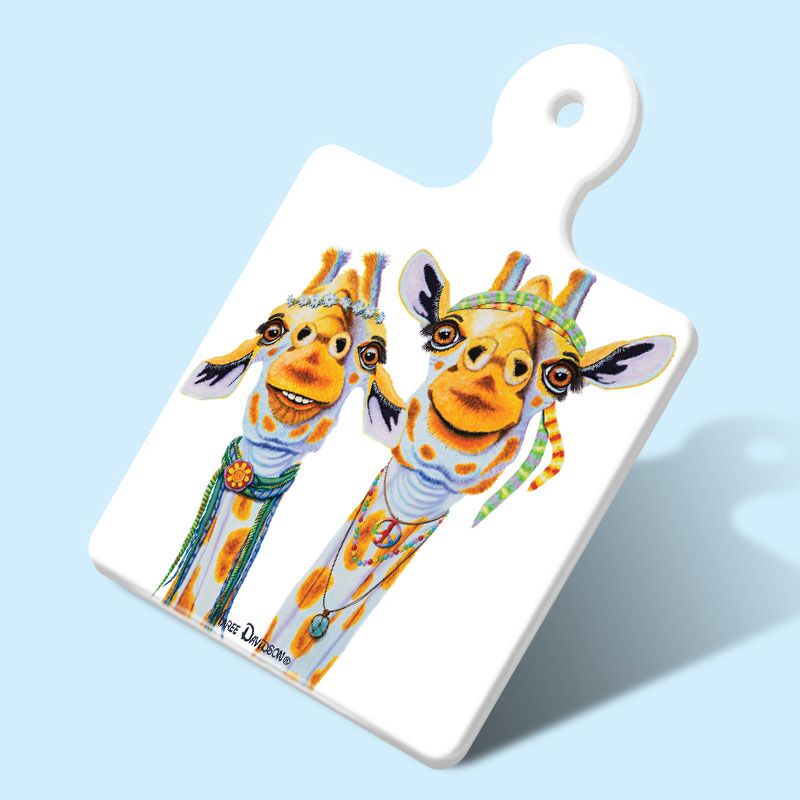 Jenny and Jude the Hippie Giraffes - Ceramic Square Trivet with Handle - Image 1