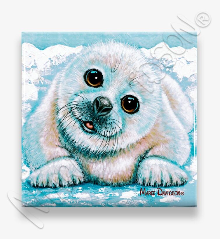 Just Chillin the Harp Seal - Ceramic Coaster - Image 1