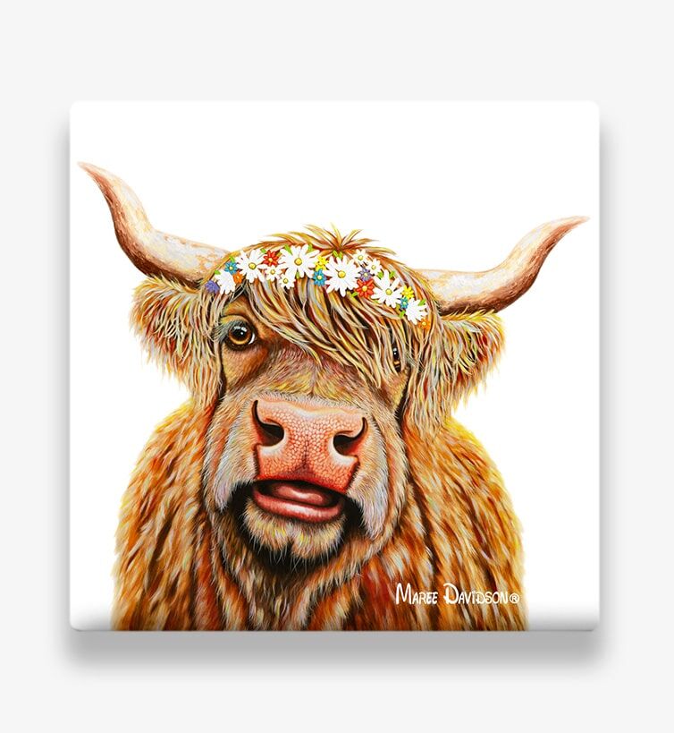 Meadow the Highland Cow - Ceramic Coaster - Image 1