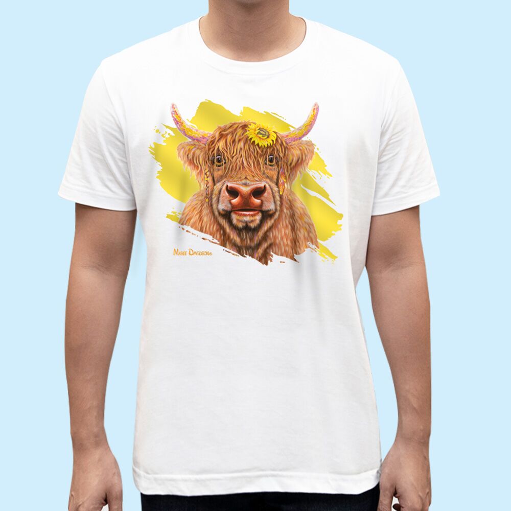 Shazza-blue.jpg Shazza the Highland Cow - Unisex T-Shirts - Image 1