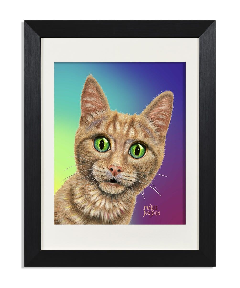 Tigger the Ginger Cat - Rainbow Background - Print - Image 1