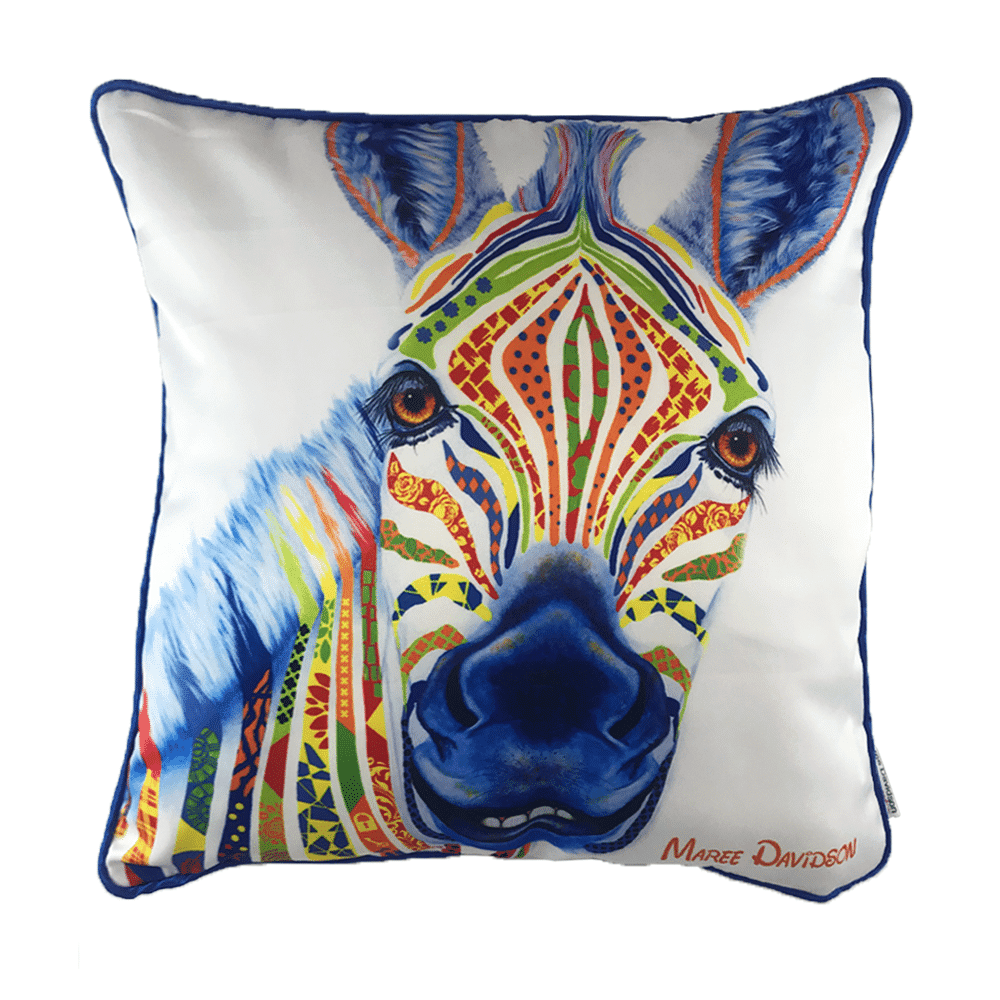ZEUS-CUSHION-COVER-MAREE-DAVIDSON-ART.png Zeus the Zebra - Cushion Cover - Image 1