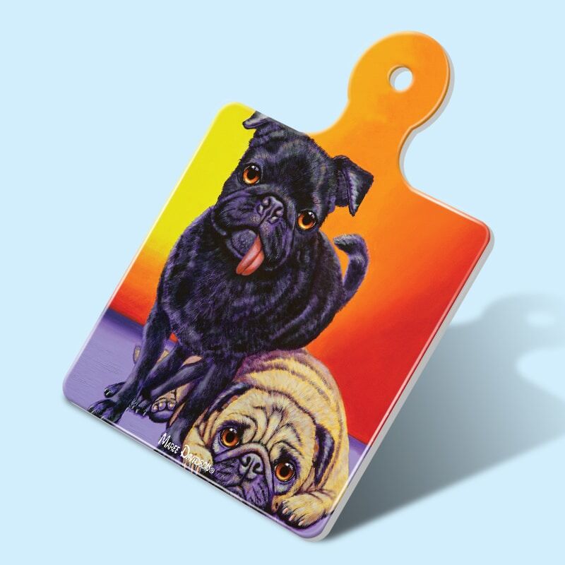 Double Trouble the Pug Dogs - Ceramic Square Trivet with Handle - Image 1