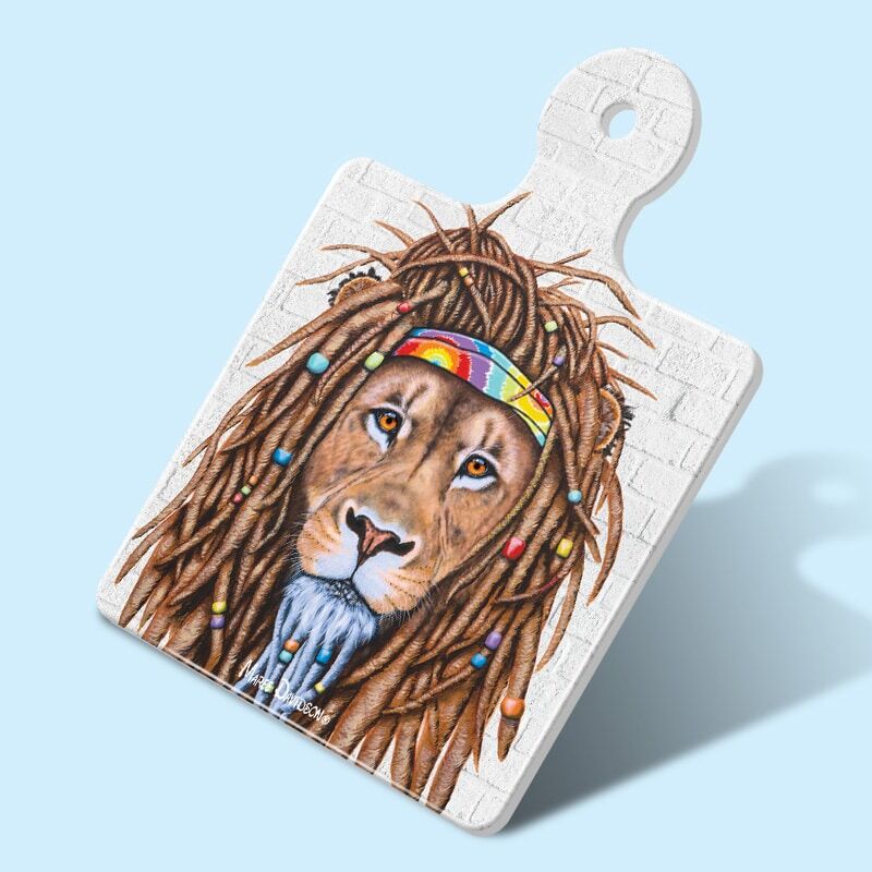 Hippie Lion - Ceramic Square Trivet with Handle - Image 1