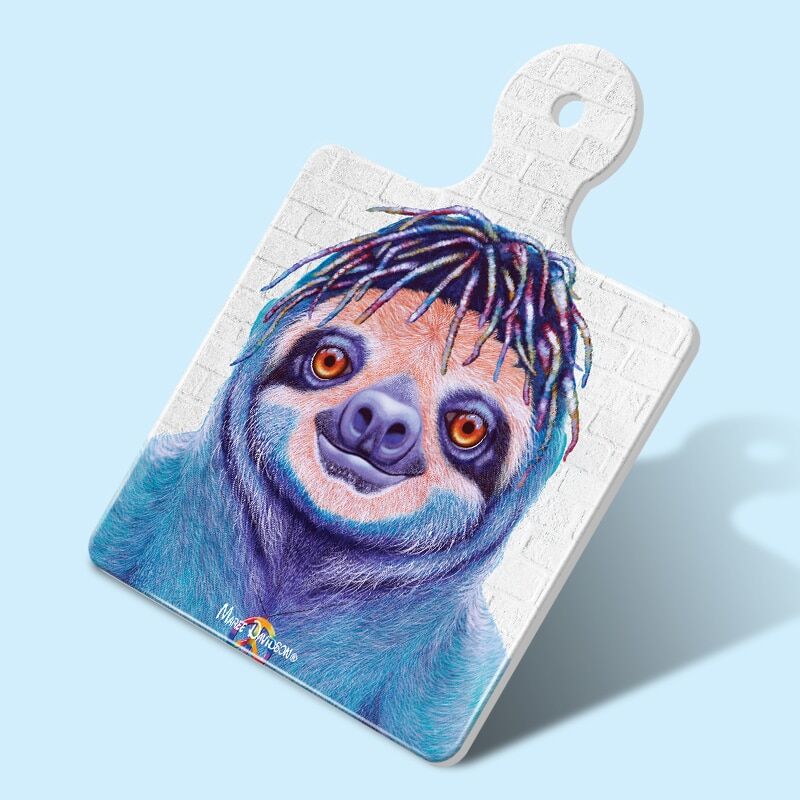 hippie-sloth-14-1.jpg Hippie Sloth - Ceramic Square Trivet with Handle - Image 1