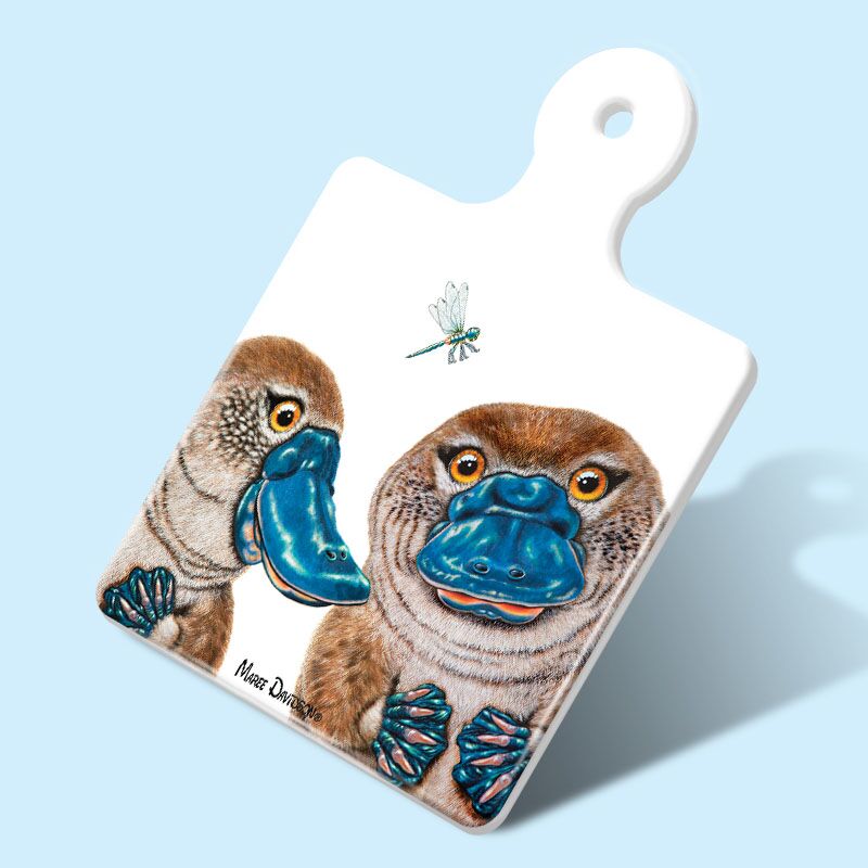 Becky and Bruce the platypuses - Ceramic Square Trivet with Handle - Image 1