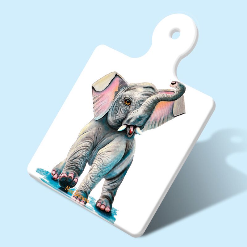 Wild Thing the Baby Elephant - Ceramic Square Trivet with Handle - Image 1