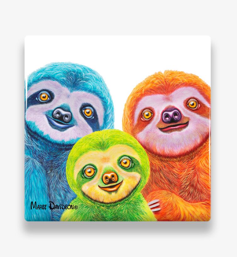 Rainbow sloths - Ceramic Coaster - Image 1