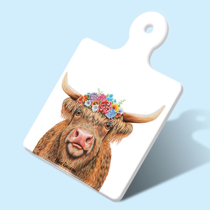 Bonnie the Highland Cow - Ceramic Square Trivet with Handle - Image 1