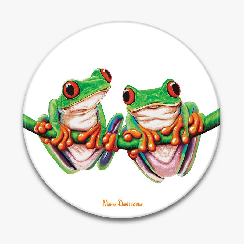 Two Frogs the Queensland Tree Frogs Round Trivets Freddy and Freida the Tree Frogs - Ceramic Trivet - Image 1