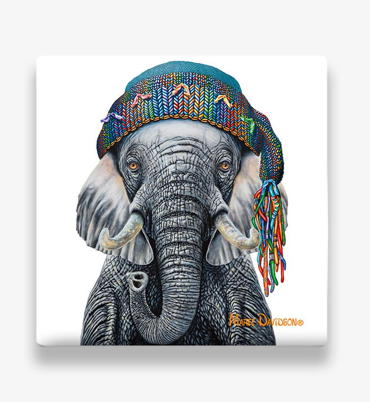 Coaster-7.jpg Ronnie the Hippie Elephant - Ceramic Coaster - Image 1