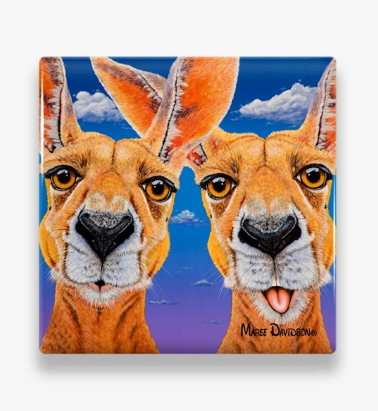 Don't Worry Be Hoppy the Kangaroos - Ceramic Coaster - Image 1