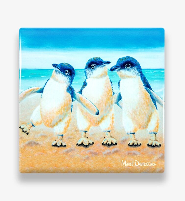 Feel-Like-Dancing-2-Ceramic-Coaster-Maree-Davidson.jpg Feel Like Dancing Penguins - Ceramic Coaster - Image 1