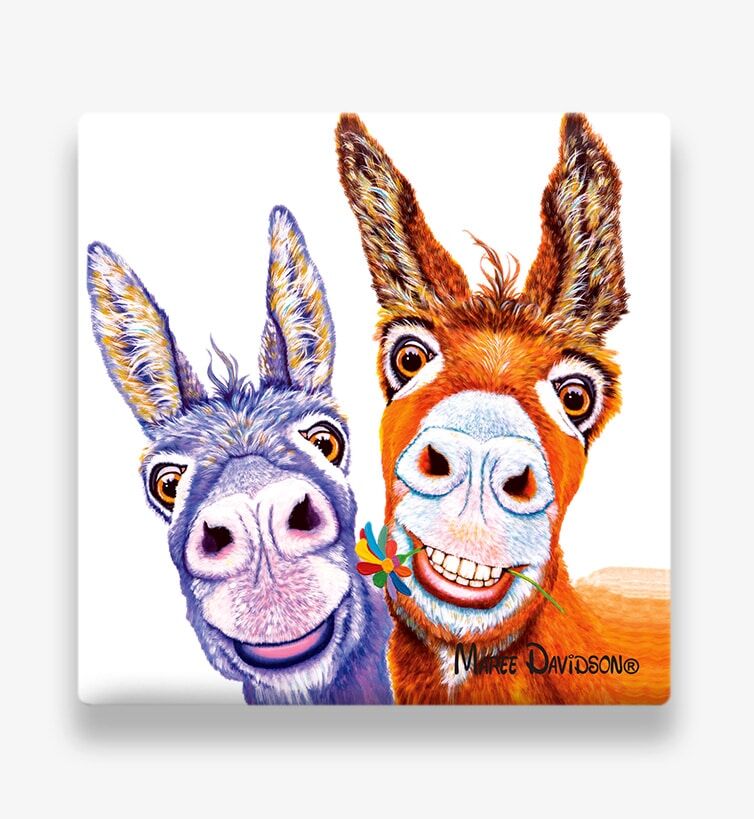 Happy-Forever-2-Ceramic-Coaster-Maree-Davidson.jpg Happy Forever Donkeys - Ceramic Coaster - Image 1