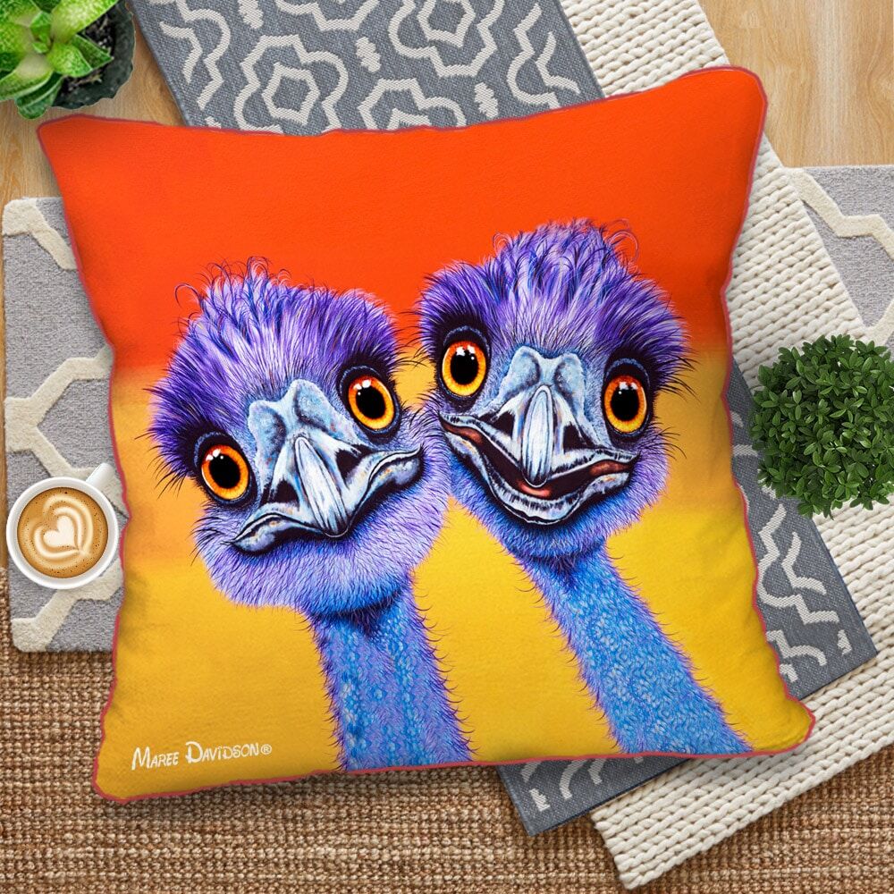 Outback Buddies the Emus - European Cushion Cover - Image 1