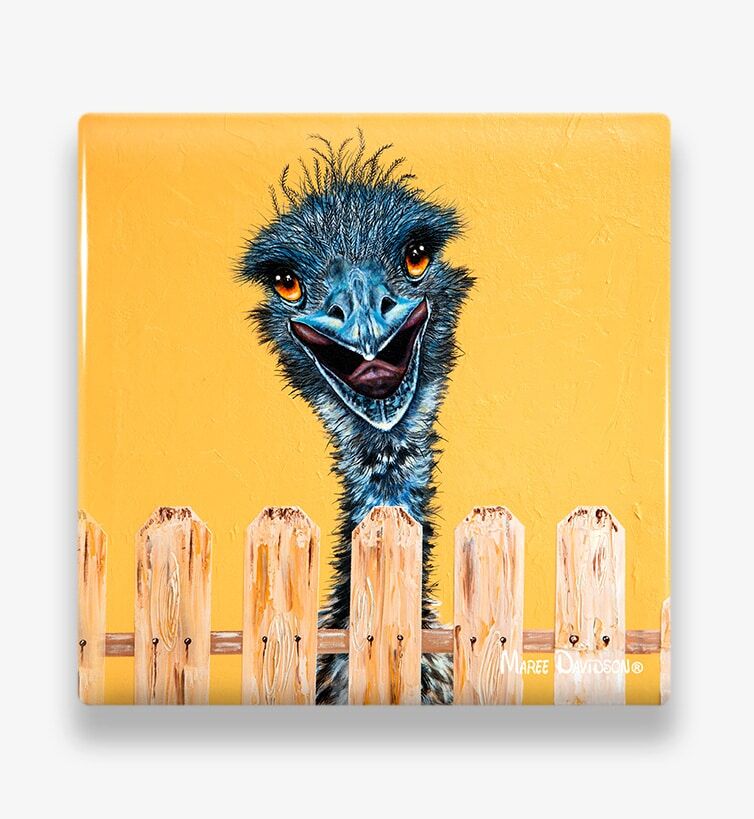 Sticky-Beak-2-Ceramic-Coaster-Maree-Davidson.jpg Sticky Beak the Emu - Ceramic Coaster - Image 1