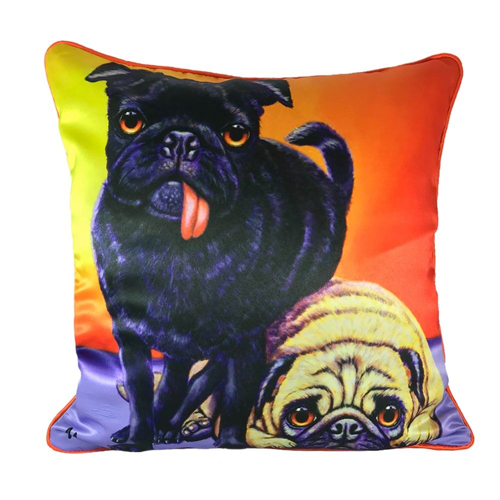 Double Trouble the Pug Dogs - Cushion Cover - Image 1