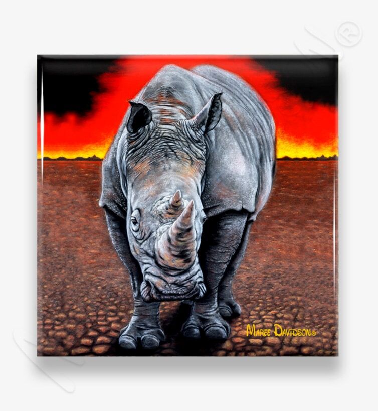 Sunset-Rhino-Ceramic-Coaster-Maree-Davidson.jpg Sunset Rhino - Ceramic Coaster - Image 1
