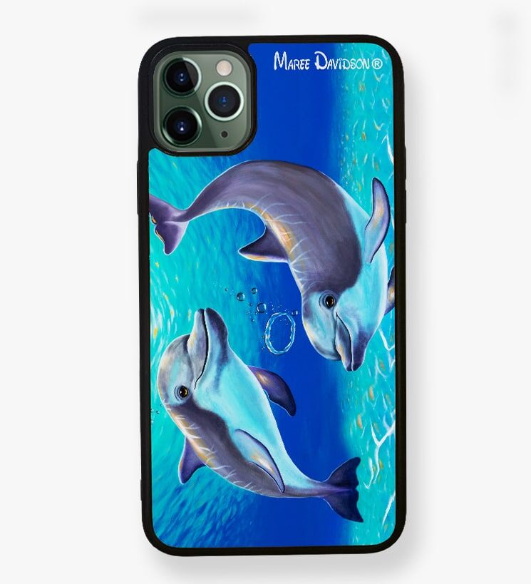 Two-Dolphins-Phone-Case-Maree-Davidson.jpg Two Dolphins - iPhone Case Cover - Image 1