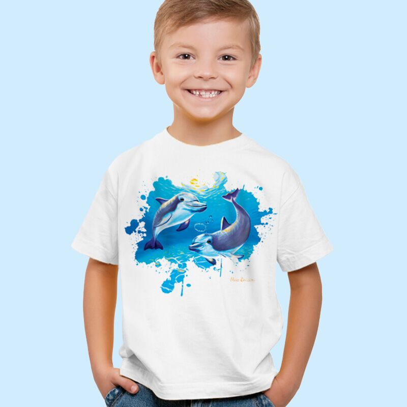 Two-Dolphins-white.jpg Two Dolphins - Kids T-Shirts - Image 1