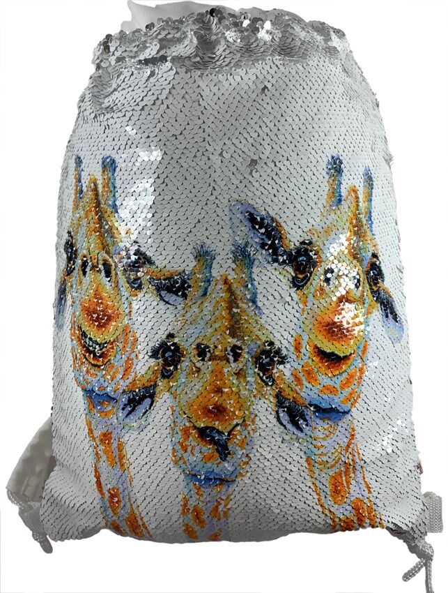 YOU_MAKE_ME_SMILE_SEQUIN_BAG_FILLED.jpg You Make Me Smile the Giraffes - sequin bags - Image 1