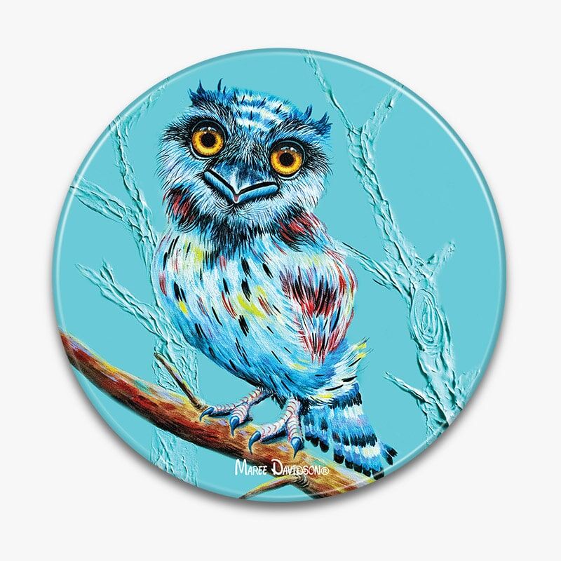 Aqua Tawny Frogmouth Owl - Ceramic Trivet - Image 1