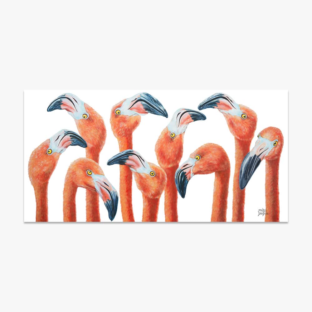 canvas-white-long.jpg Group Chat Flamingos 180 x 90 cm - Canvas Print - Image 1