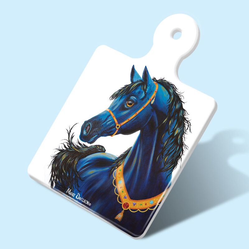 square platter blue horse Destiny the Horse - Ceramic Square Trivet with Handle - Image 1