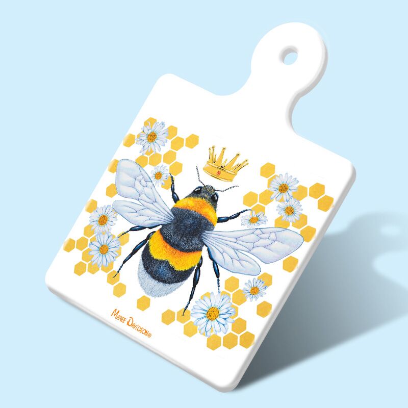 Daisy Queen Bee square platter Daisy Queen Bee - Ceramic Square Trivet with Handle - Image 1